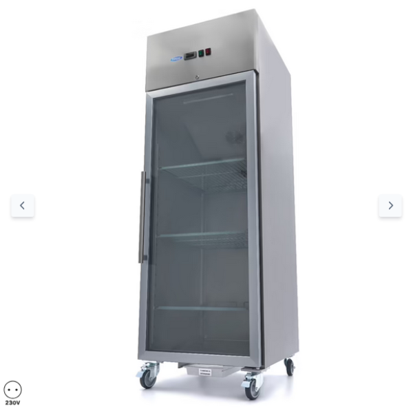  Ψυγείο - 700L - 3 ρυθμιζόμενα ράφια (2/1 GN) - ανοξείδωτος χάλυβας - με γυάλινη πόρτα